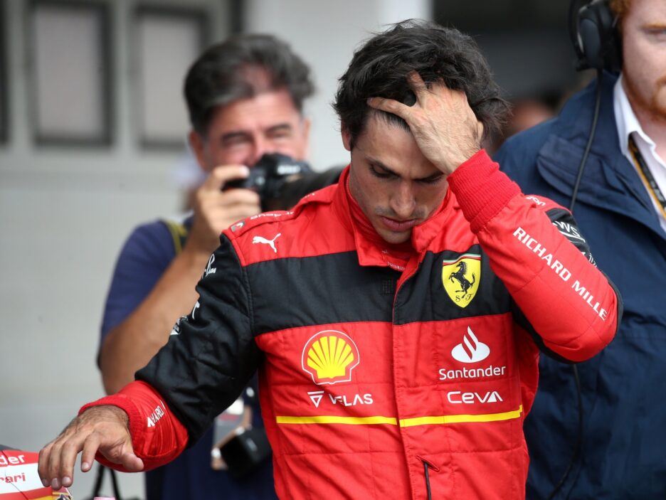 Carlos Sainz of Scuderia Ferrari  in the parc ferme after